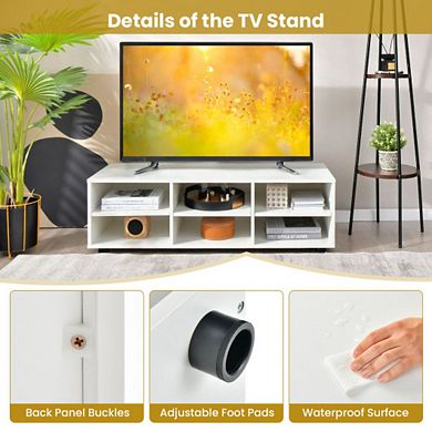 Wood Tv Stand For Tvs Up To 55 Inches With 6 Storage Cubbies