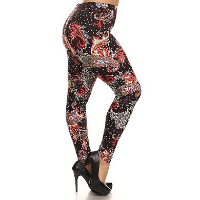Multi-color Paisley Print, Banded, Full Length Leggings In A Fitted Style With A High Waisted