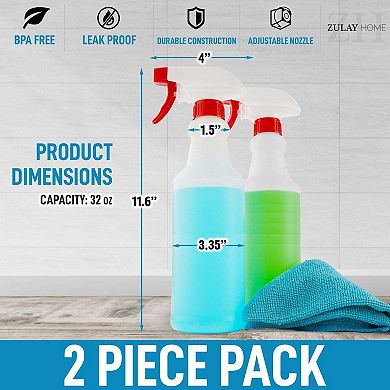 Zulay Kitchen Leakproof Cleaning Spray Bottle Set (2 Pack 32oz)