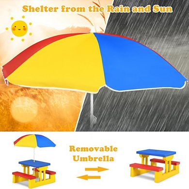 Kids Picnic Folding Table And Bench With Umbrella