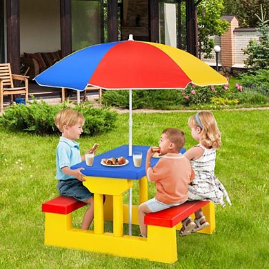 Kids Picnic Folding Table And Bench With Umbrella