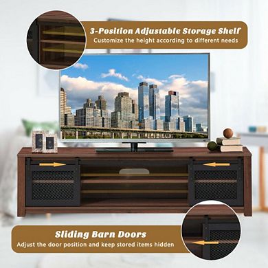 Tv Stand Entertainment Center With Cable Management And Adjustable Shelf - Brown