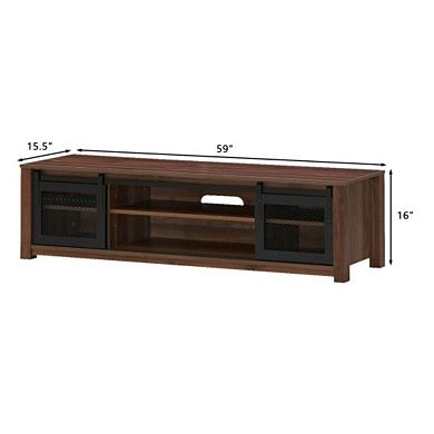 Tv Stand Entertainment Center With Cable Management And Adjustable Shelf - Brown