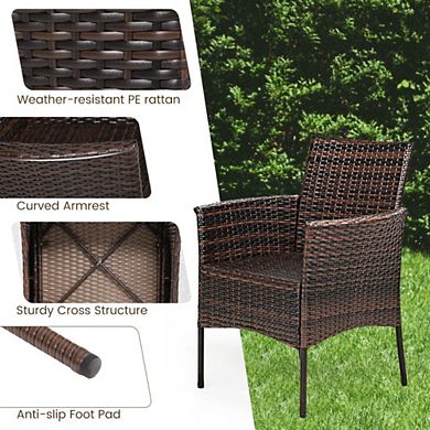 2 Pieces Outdoor Pe Rattan Armchairs With Removable Cushions