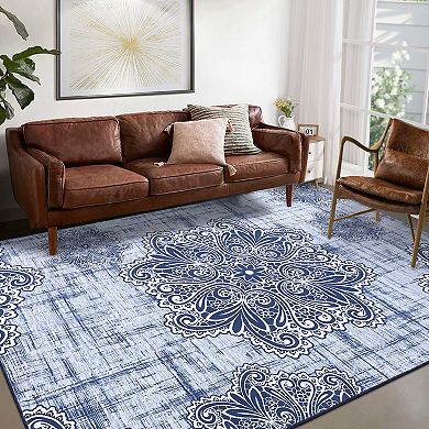 Glowsol Indoor Vintage Floral Print Area Rug Soft Non Slip Oriental Carpet Mat