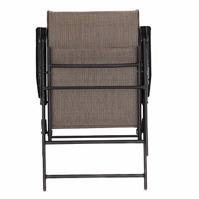 Set Of 2 Outdoor Folding Patio Chairs In Brown With Black Metal Frame