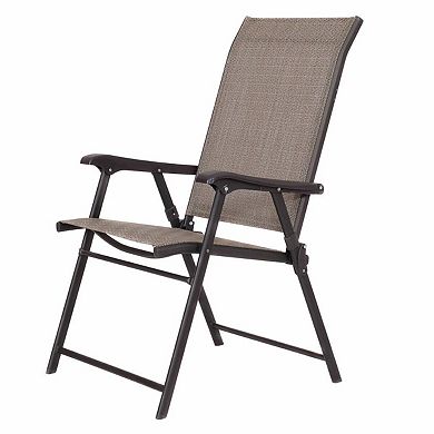 Set Of 2 Outdoor Folding Patio Chairs In Brown With Black Metal Frame