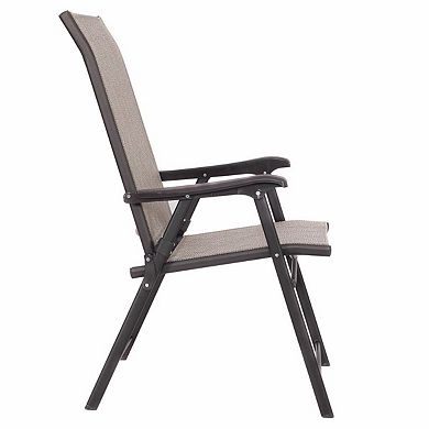 Set Of 2 Outdoor Folding Patio Chairs In Brown With Black Metal Frame