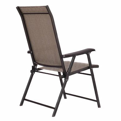 Set Of 2 Outdoor Folding Patio Chairs In Brown With Black Metal Frame