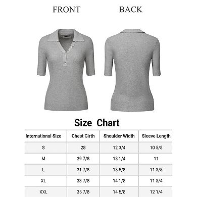Women's Knit Top Lapel Collar V Neck Short Sleeve Fitted Ribbed Tops