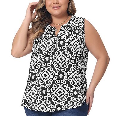 Plus Size Top For Women Sleeveless Floral Print V Neck Tunic Tank Tops Blouse Shirts