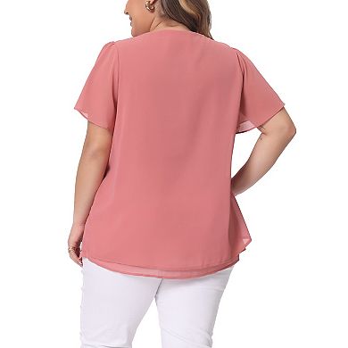 Plus Size Blouse For Women Ruffle Short Sleeve Double-layered Shirt Work Tops