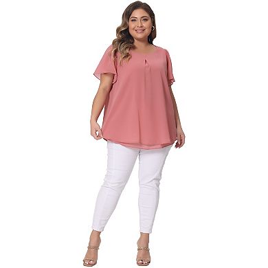 Plus Size Blouse For Women Ruffle Short Sleeve Double-layered Shirt Work Tops
