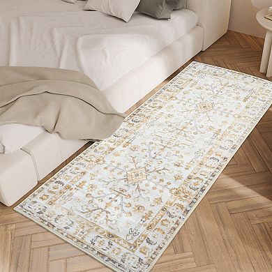 Glowsol Vintage Floral Rug Distressed Retro Accent Throw Carpet For Home Decor