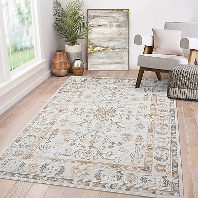 Glowsol Vintage Floral Rug Distressed Retro Accent Throw Carpet For Home Decor