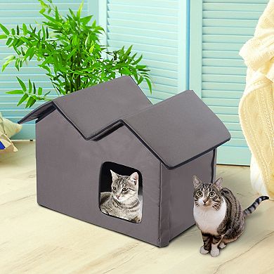 Heated Water-proof Double Wide Outdoor Cat Dog House Foldable