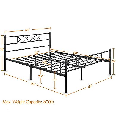 Queen Size Traditional Powder Coated Slatted Metal Platform Bed