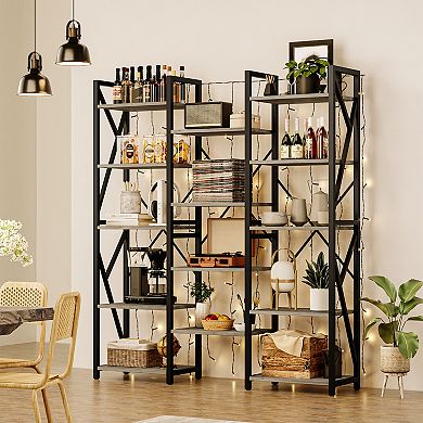 Triple Wide 5 Tier Book Shelf, Tall Bookshelf with Open Display Shelves