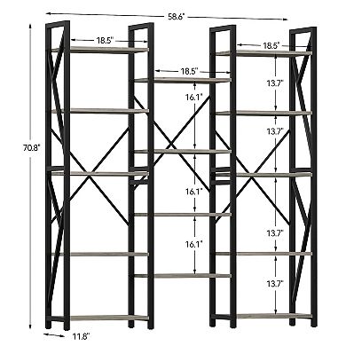 Triple Wide 5 Tier Book Shelf, Tall Bookshelf with Open Display Shelves