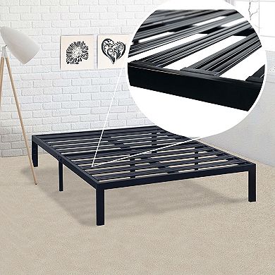 California King Metal Platform Bed Frame With Heavy Duty Slats