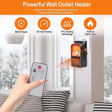 Black, 800w Plug-in Wall Outlet Space Heater