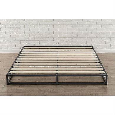 Queen Size 6-inch Low Profile Metal Platform Bed Frame With Wooden Slats