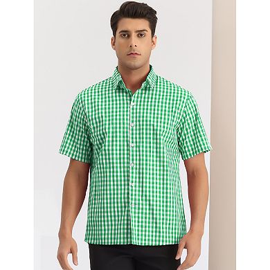 Checked Shirts For Men's Short Sleeves Button Formal Plaid Tartan Dress Shirt
