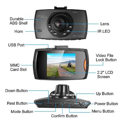 Black, 1080p Car Dvr Camera Dash Cam 90 Degree Angle Loop