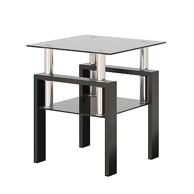 F.C Design 1-Piece Modern Tempered Glass Tea Table Coffee Table End Table, Square Table