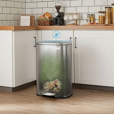 Kitchen Trash Garbage Can, Pedal Rubbish Bin 13.2 Gal (50L), with Plastic Inner Bucket, Hinged Lid