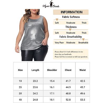 Plus Size Tops For Women Shiny Metallic Tank Top Shirt Round Neck Sleeveless Party Tee Blouse