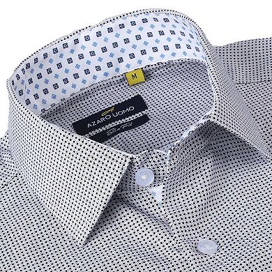 Azaro Uomo Men Slim Fit Four-way Stretch Geometric Long Sleeve Button Down