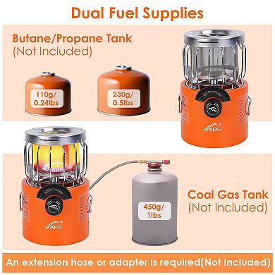 Orange, 2000w 2-in-1 Camping Stove Tent Heater Outdoor Gas Stove