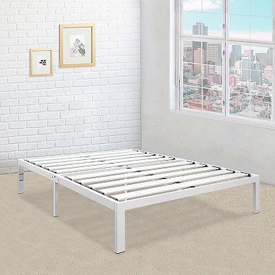 Queen Size Heavy Duty Metal Platform Bed Frame In White