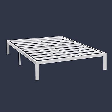 Queen Size Heavy Duty Metal Platform Bed Frame In White