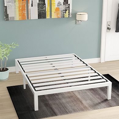 Queen Size Heavy Duty Metal Platform Bed Frame In White