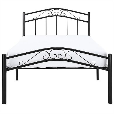 Twin Size Black Metal Platform Bed With Headboard And Footboard