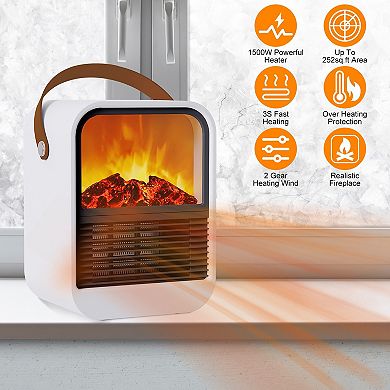 Portable 1500w Electric Fireplace Heater With 2 Gear Temperature