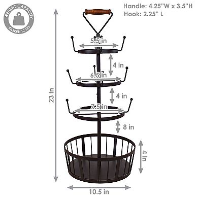 Sunnydaze Round 4-tier Iron Coffee Mug Tree Holder With Hooks - Brown