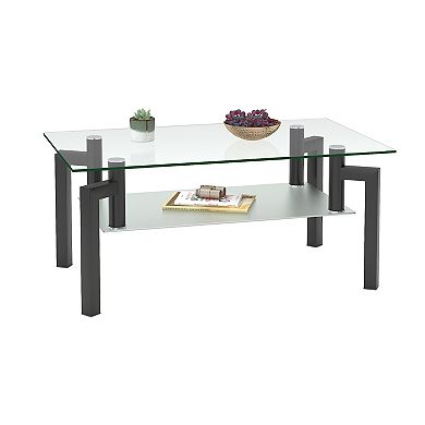 F.C Design Rectangle Black Glass Coffee Table, Clear Coffee Table, Modern Side Center Tables