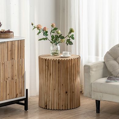 F.C Design Retro Fashion Style Cylindrical Coffee Table with Vertical Texture Relief Design