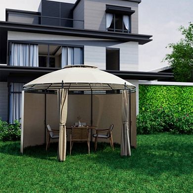 Circular Dome Hexagon Gazebo Canopy With Polyester Privacy Curtain