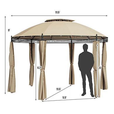 Circular Dome Hexagon Gazebo Canopy With Polyester Privacy Curtain