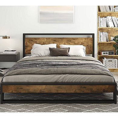 Queen Modern Farmhouse Platform Bed Frame With Wood Panel Headboard Footboard