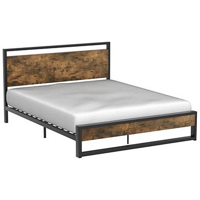 Queen Modern Farmhouse Platform Bed Frame With Wood Panel Headboard Footboard