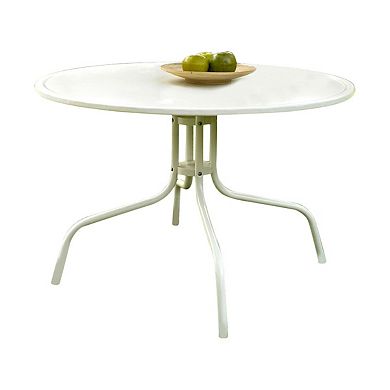 Round Patio Dining Table In White Outdoor Uv Resistant Metal