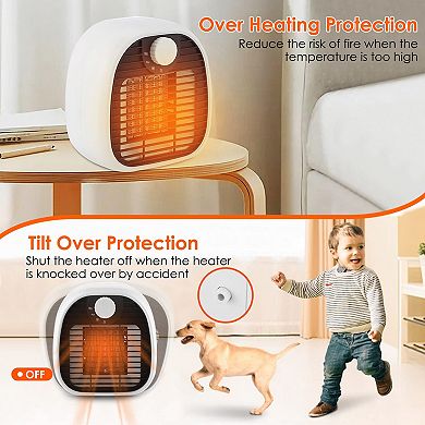 White, 1000w Portable Electric Heater Overheating Tip Over Protection