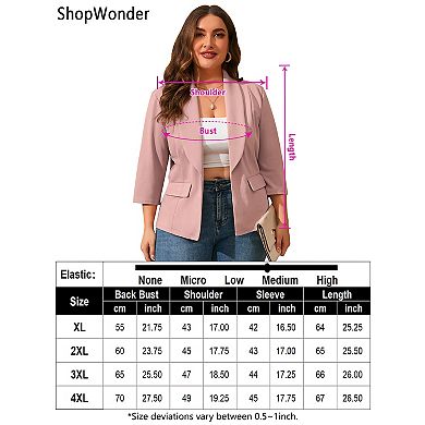Womens Plus Size Casual Pocketed Blazer Office Open Front 3/4 Sleeve Cardigans Jacket Work Suit