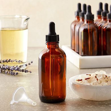 15 Pack 4 Oz Amber Glass Eye Dropper Bottles & 6 Funnels For Essential Oils
