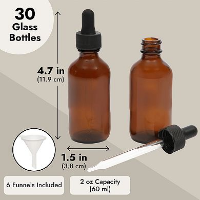 30-pack 2 Oz Amber Glass Eye Dropper Bottles And 6 Funnels For Essential Oils